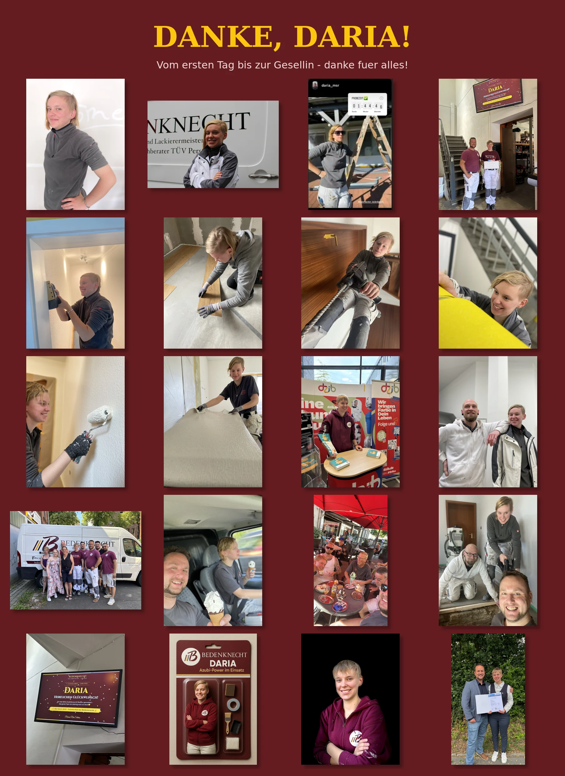 Bild-Collage mit vielen Momenten aus Darias Zeit bei Bedenknecht